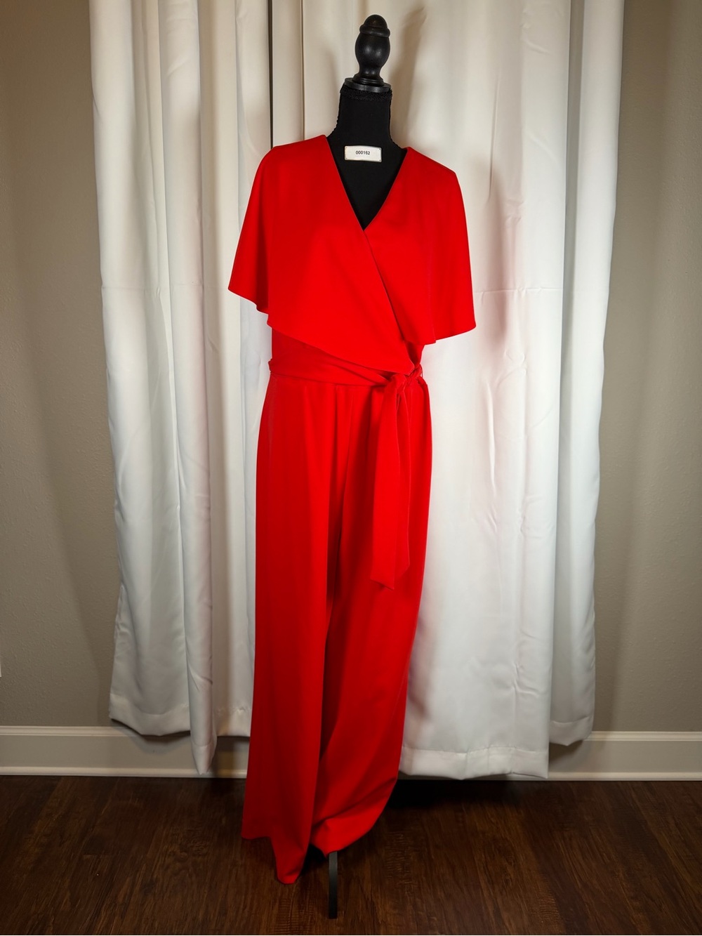Alex Marie Women’s Size 16 Red Cape Overlay Wide Leg Jumpsuit Tie Waist